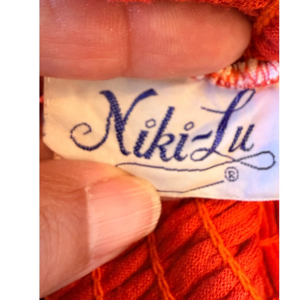 Niki Lu Vintage 70s Terry Cloth Smocked Maxi Dress Cover Up Womens Medium Orange - Picture 5 of 7